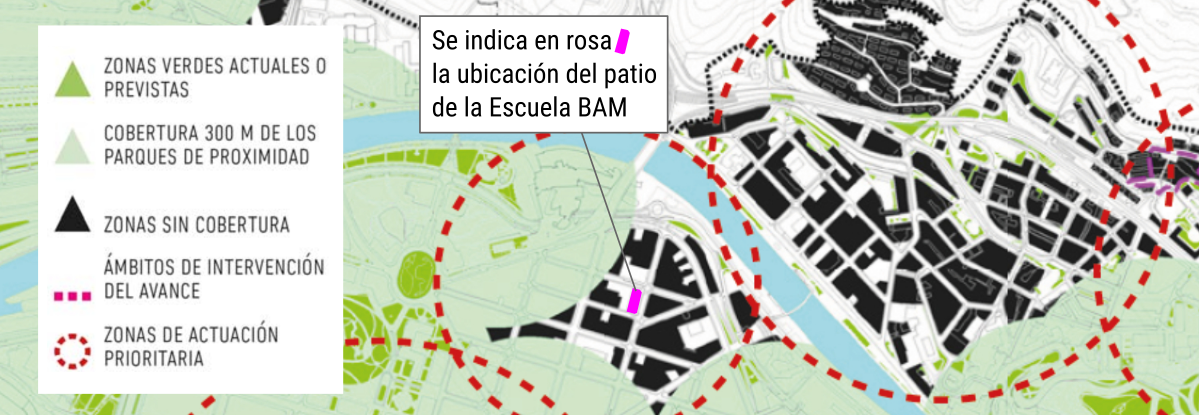 Cobertura de parques de proximidad según PGOU en Bilbao